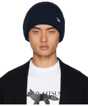 Maison Kitsune Navy Tricolor Fox Beanie