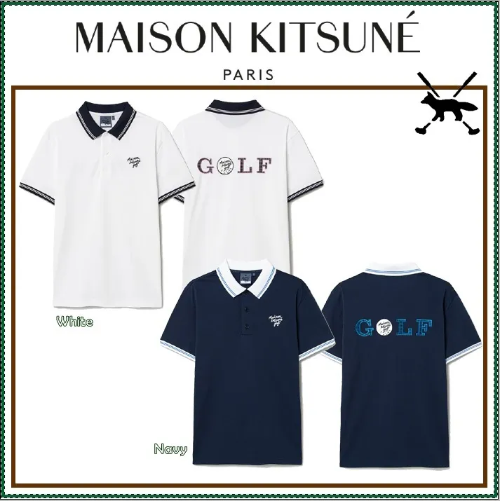 MAISON KITSUNE  |Street Style Plain Short Sleeves Logo Designers Polos