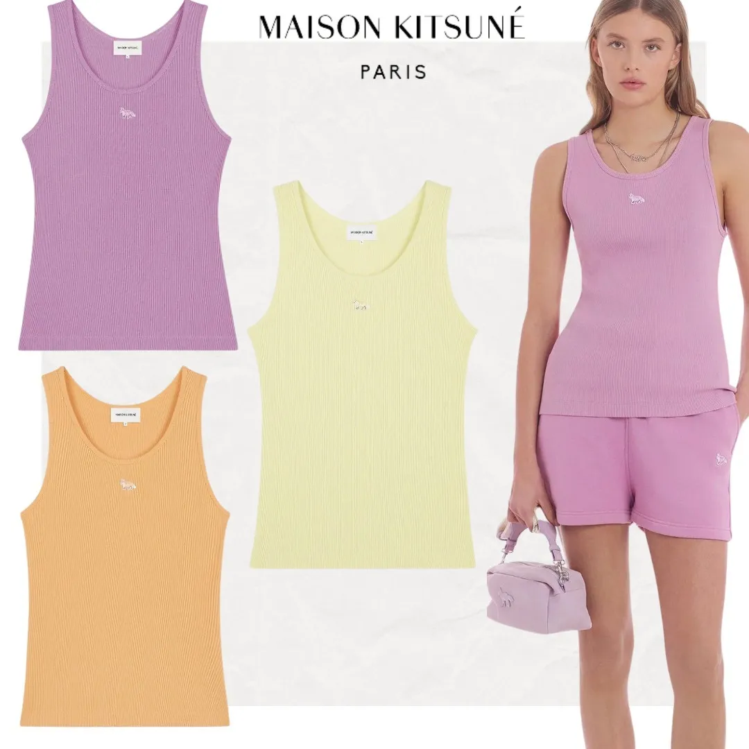 MAISON KITSUNE  |U-Neck Plain Cotton Tanks & Camisoles