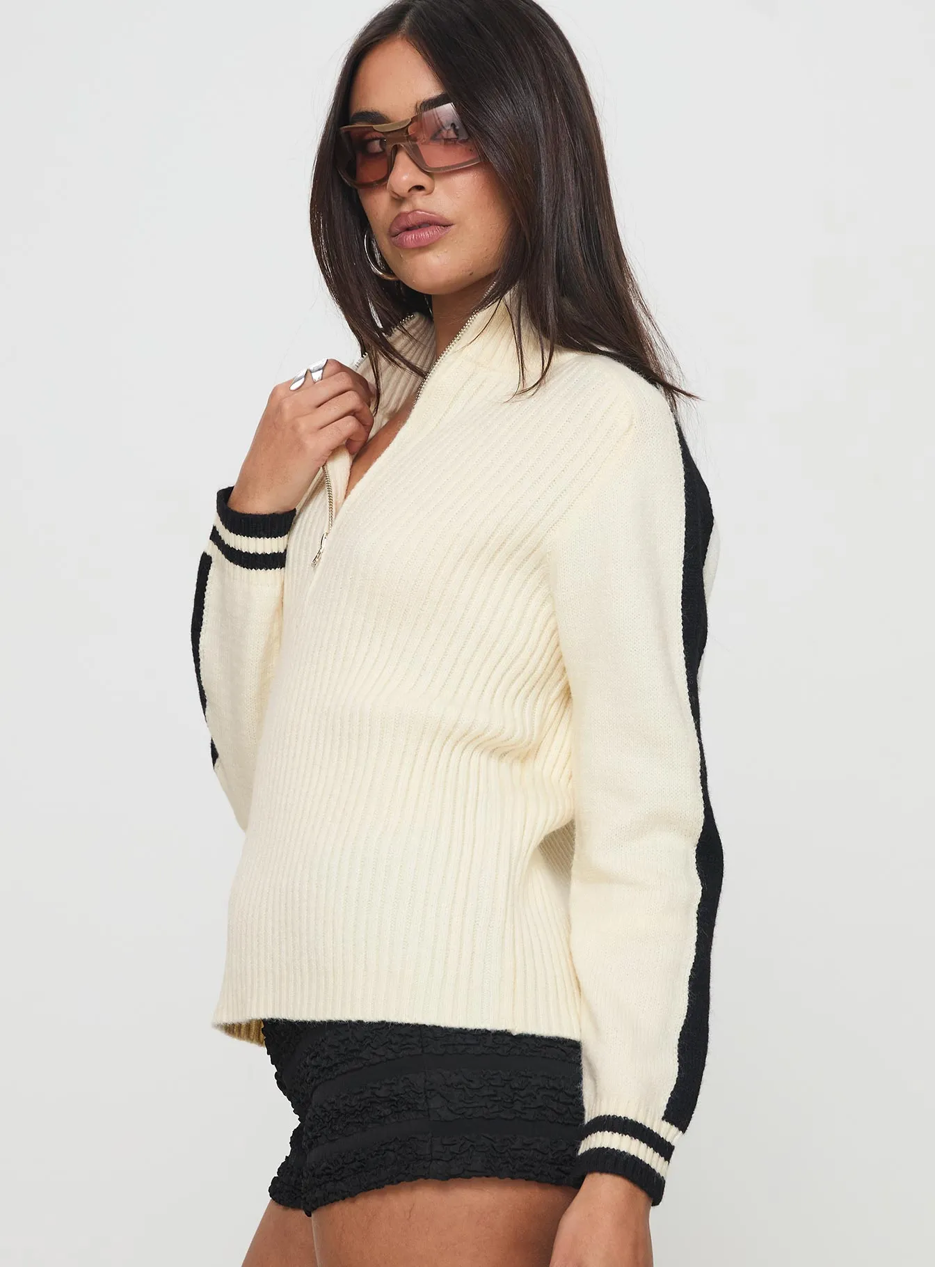 Mandee Quarter Zip Knit Sweater Cream