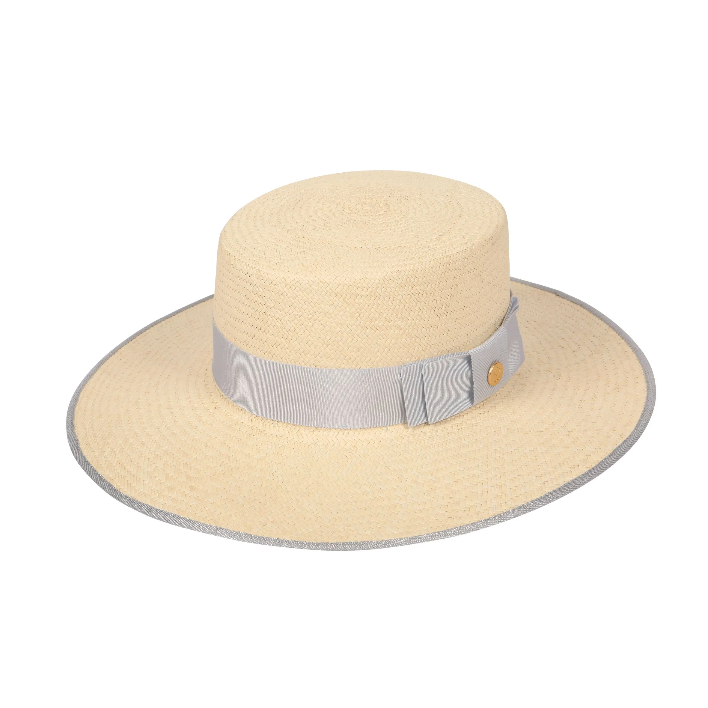 Margot Metallics Hat, Natural/Blue Trim