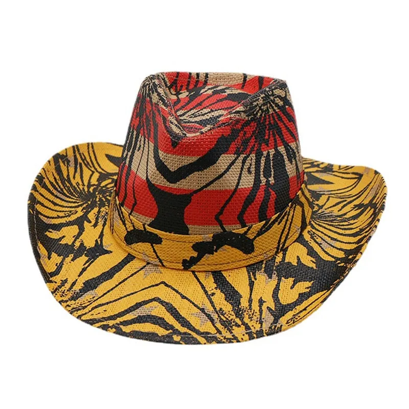 Men and Women Summer Fashion Printed Casual Western Jazz Cowboy Hat