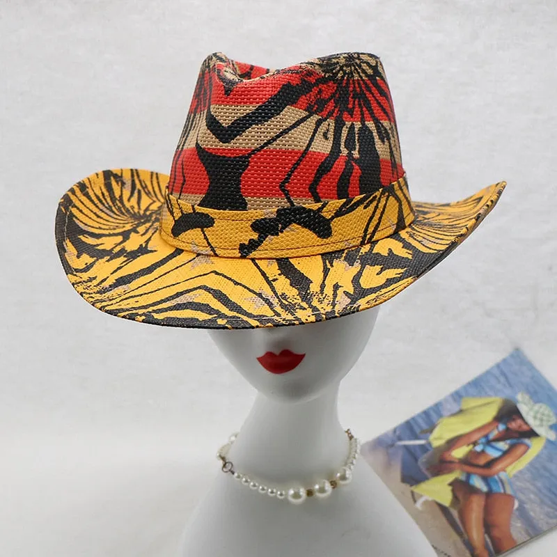 Men and Women Summer Fashion Printed Casual Western Jazz Cowboy Hat