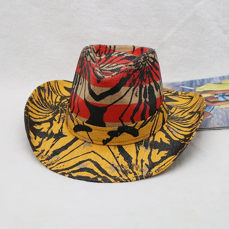 Men and Women Summer Fashion Printed Casual Western Jazz Cowboy Hat