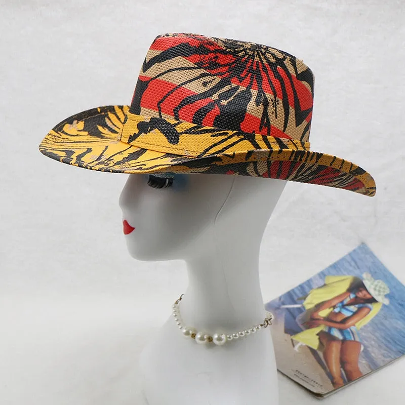 Men and Women Summer Fashion Printed Casual Western Jazz Cowboy Hat