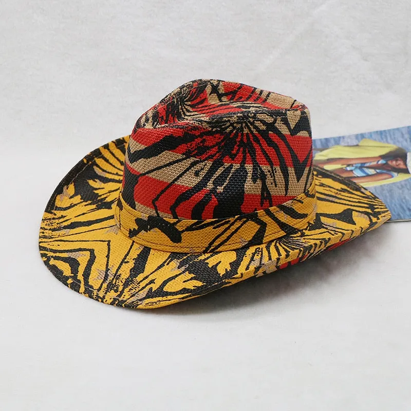 Men and Women Summer Fashion Printed Casual Western Jazz Cowboy Hat