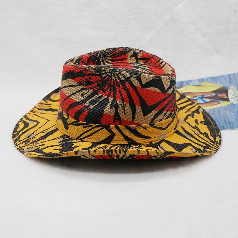 Men and Women Summer Fashion Printed Casual Western Jazz Cowboy Hat