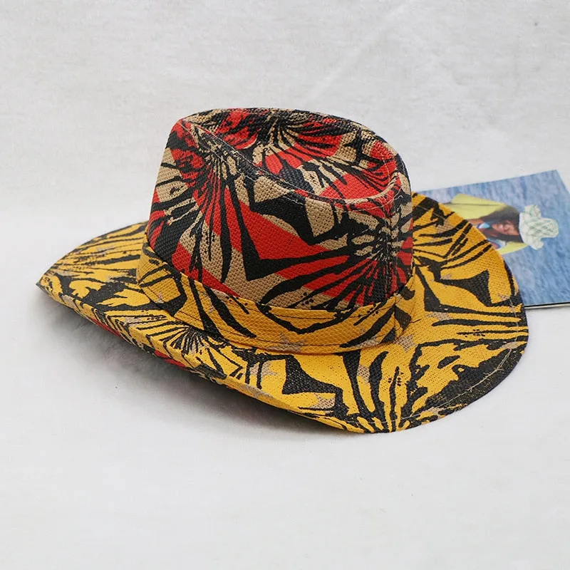 Men and Women Summer Fashion Printed Casual Western Jazz Cowboy Hat