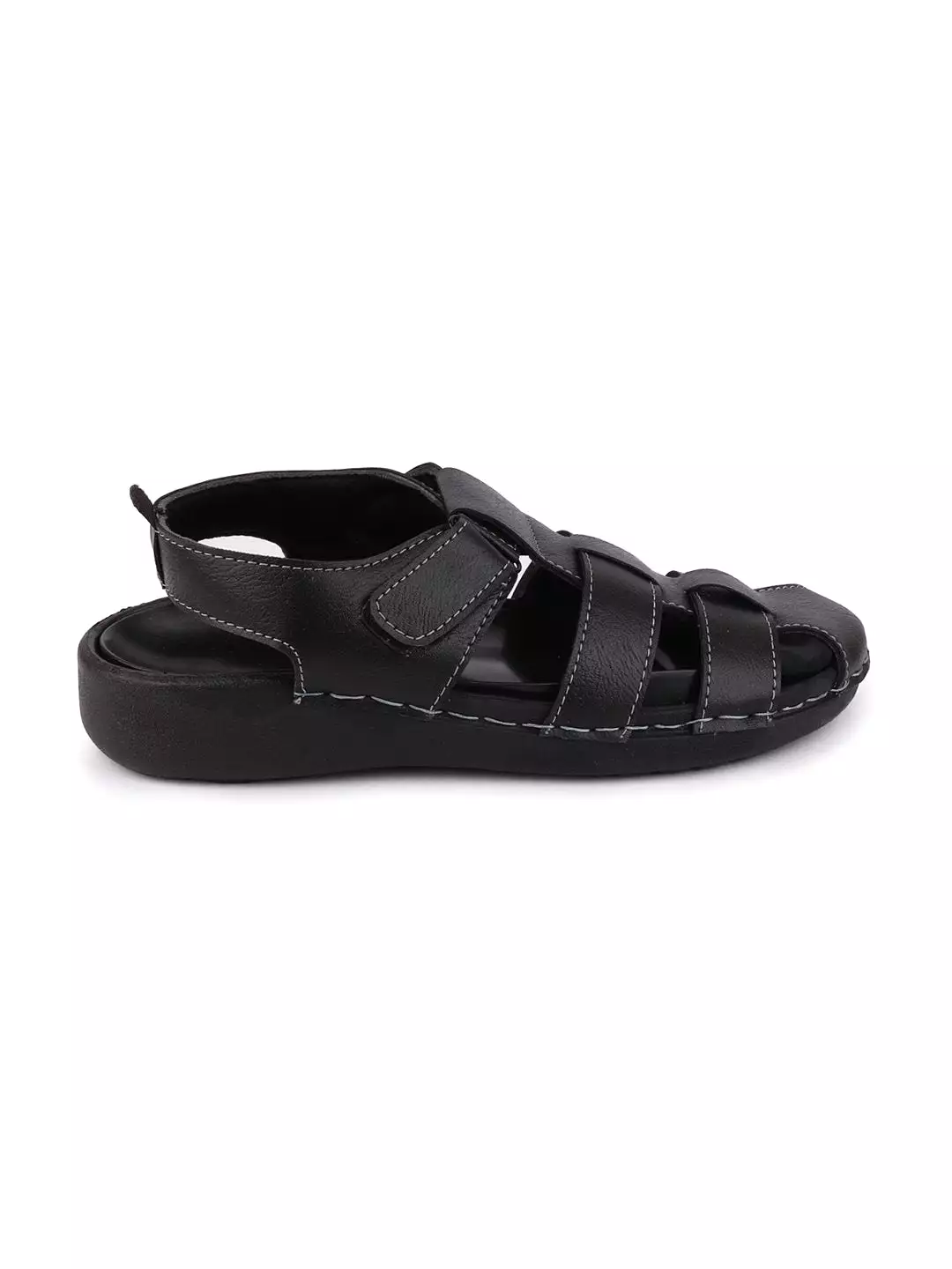 Men Black Casual Hook & Loop Fishermen Sandals