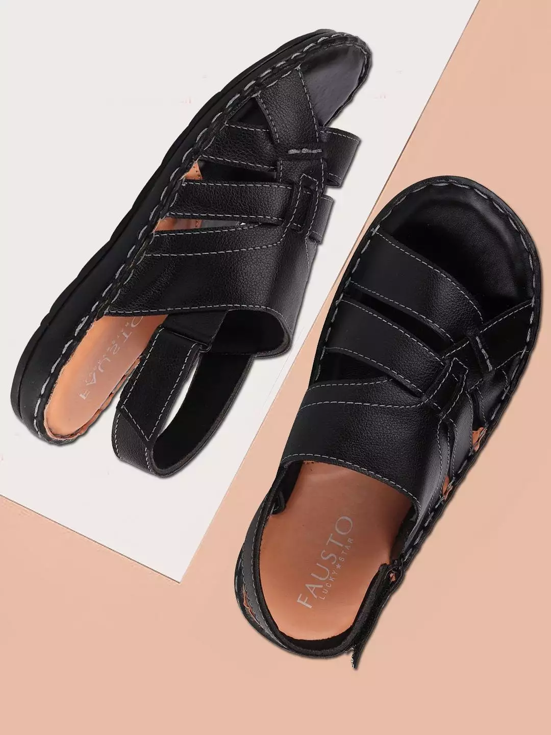 Men Black Casual Hook & Loop Sandals