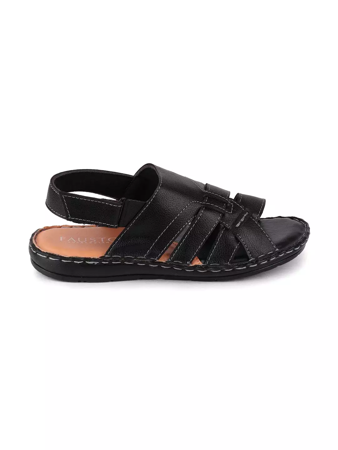 Men Black Casual Hook & Loop Sandals