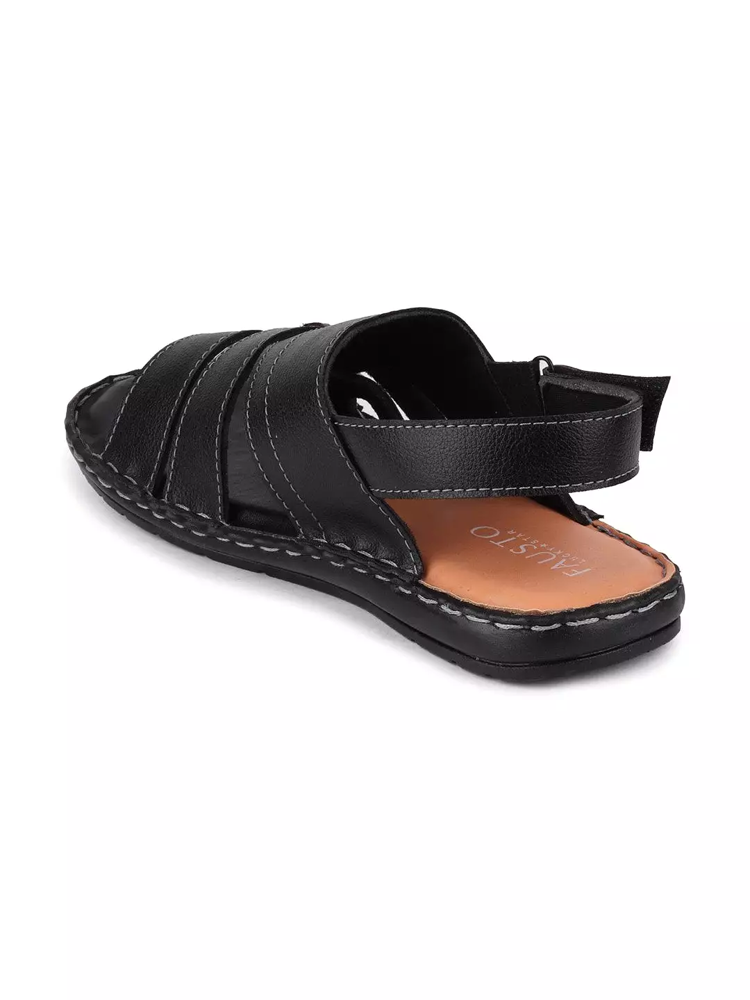 Men Black Casual Hook & Loop Sandals