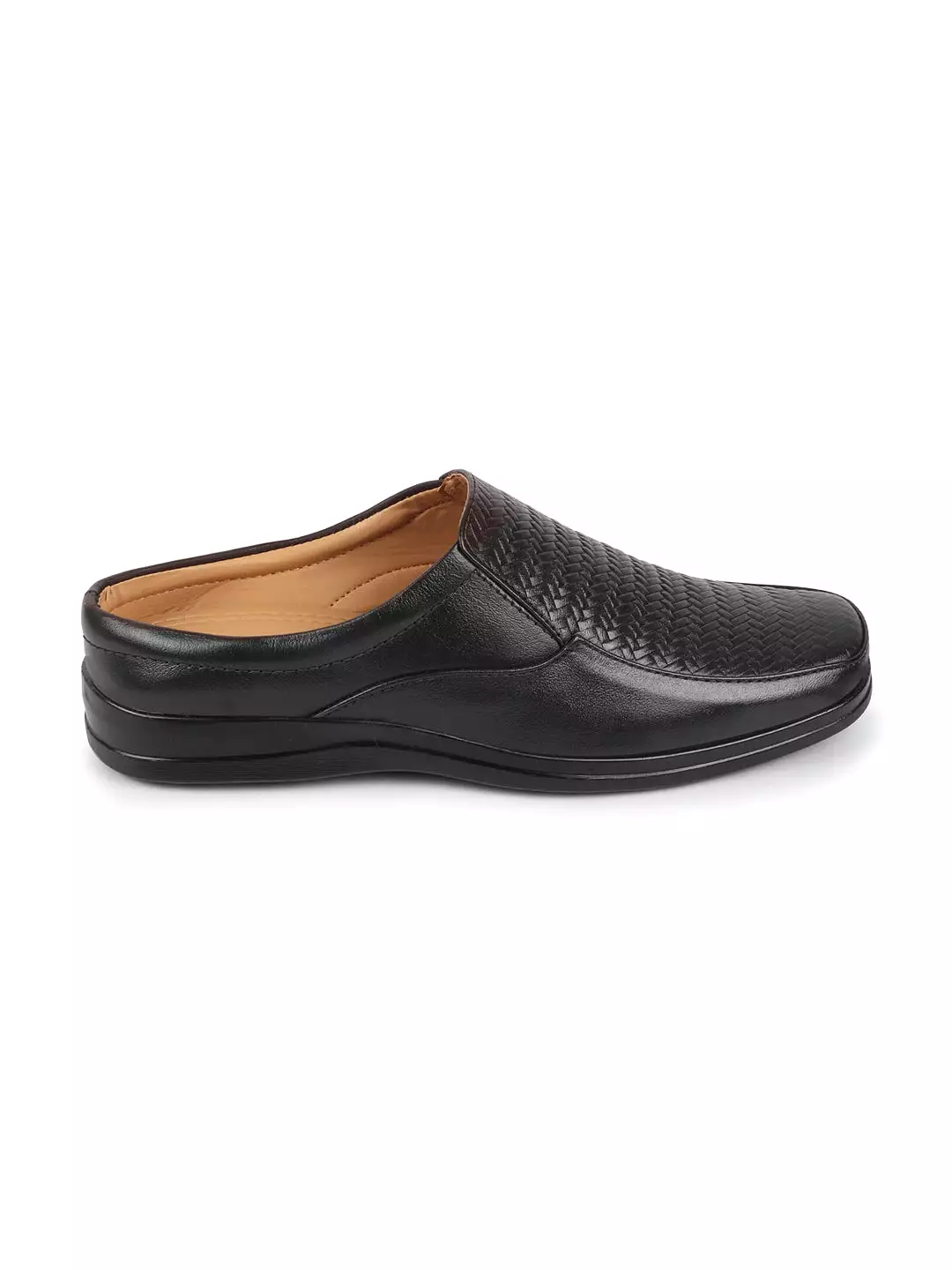 Men Black Casual Leather Slip On Hand Knitted Shoe Style Sandals