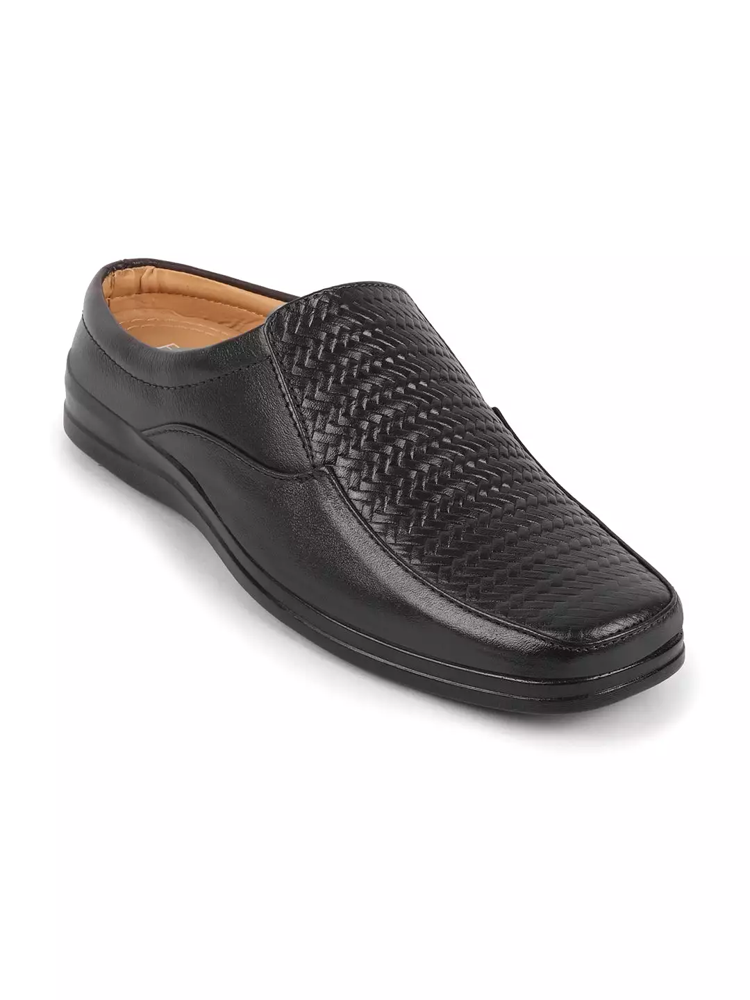 Men Black Casual Leather Slip On Hand Knitted Shoe Style Sandals