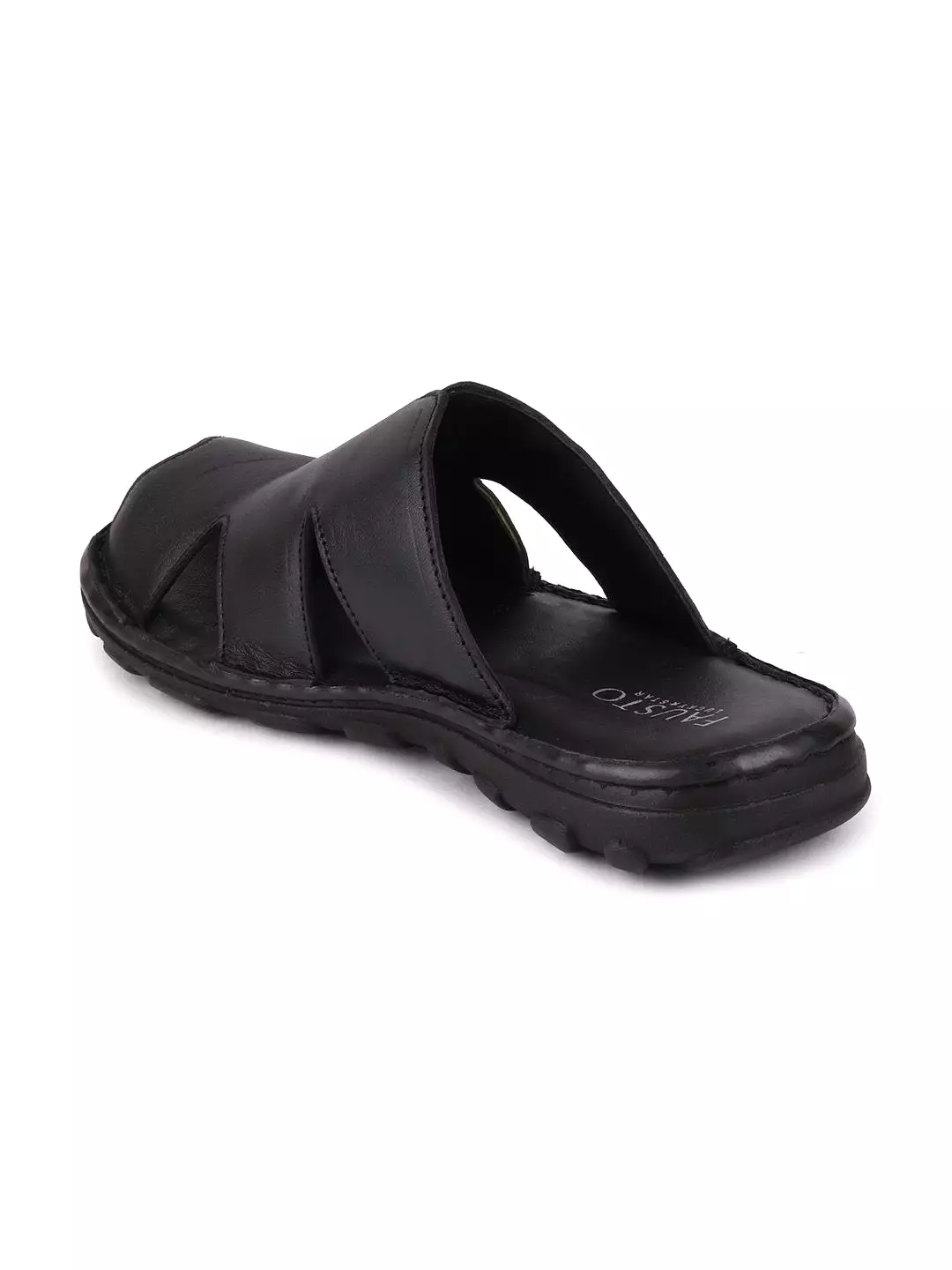 Men Black Casual Leather Slip-On Slippers