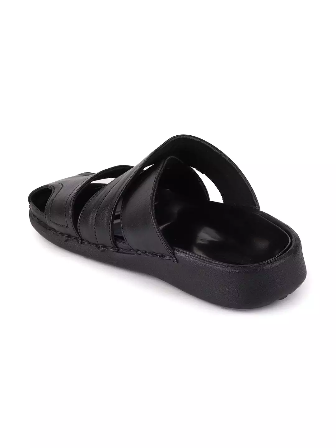 Men Black Formal Leather Slip-On Flat Sandals