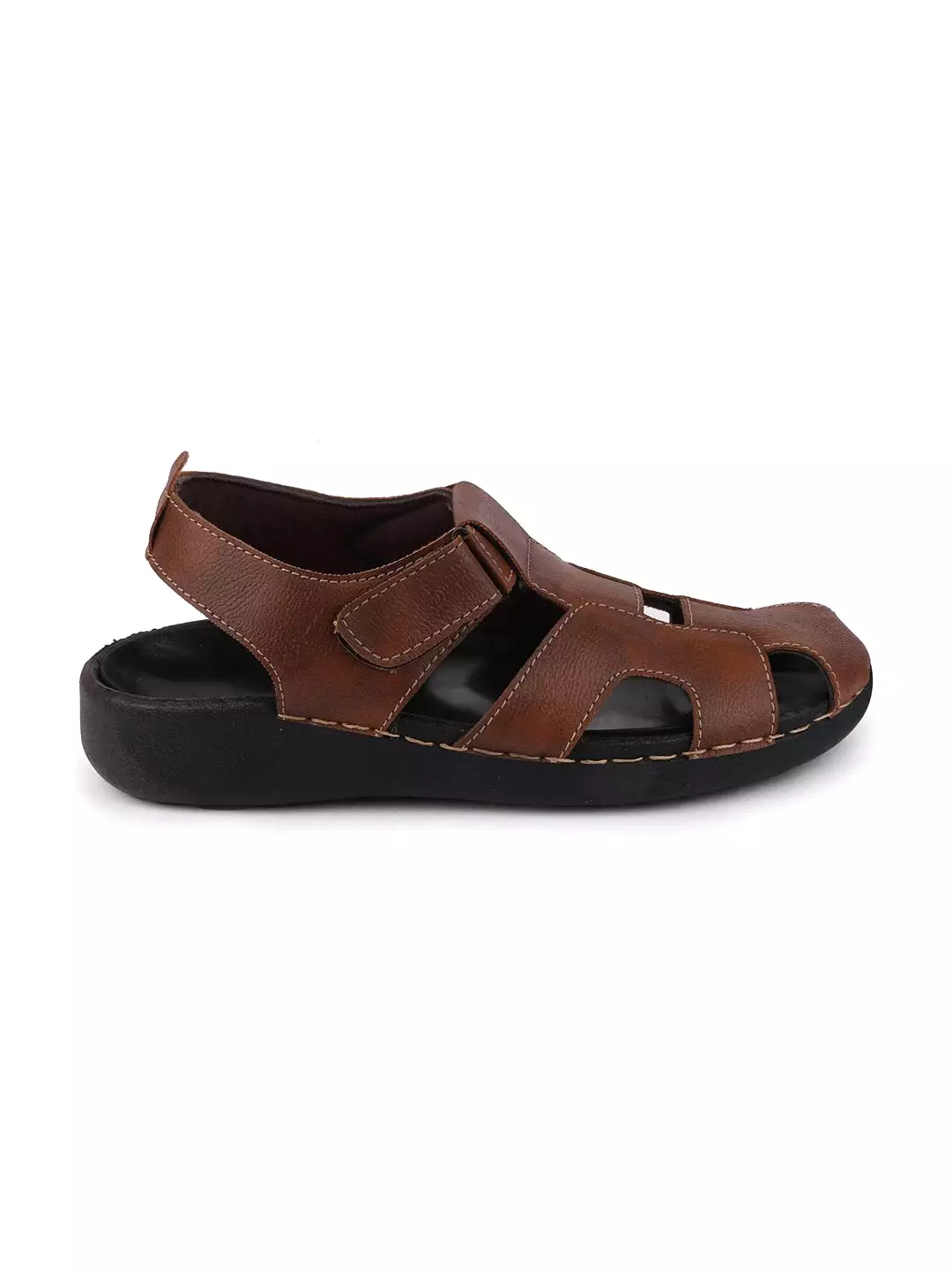 Men Brown Casual Hook & Loop Fishermen Sandals