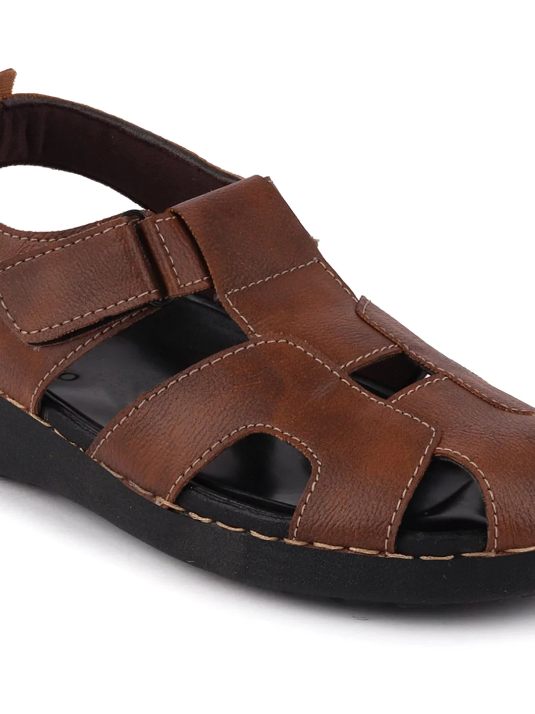 Men Brown Casual Hook & Loop Fishermen Sandals