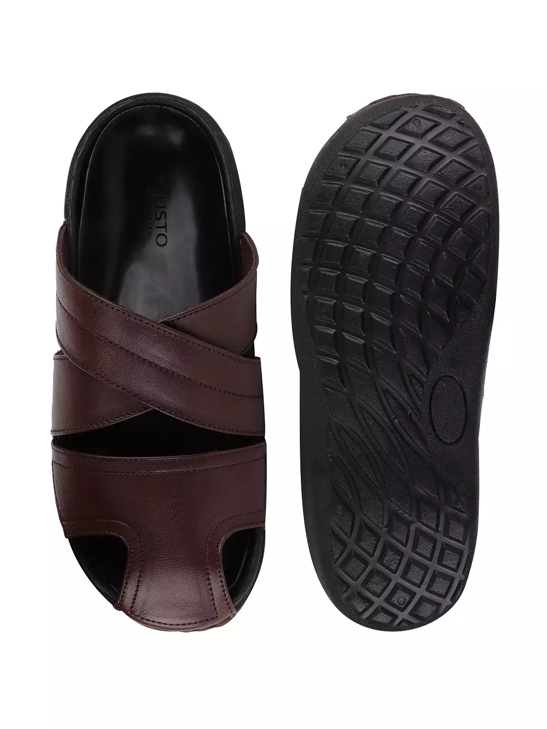 Men Brown Formal Leather Slip-On Flat Sandals