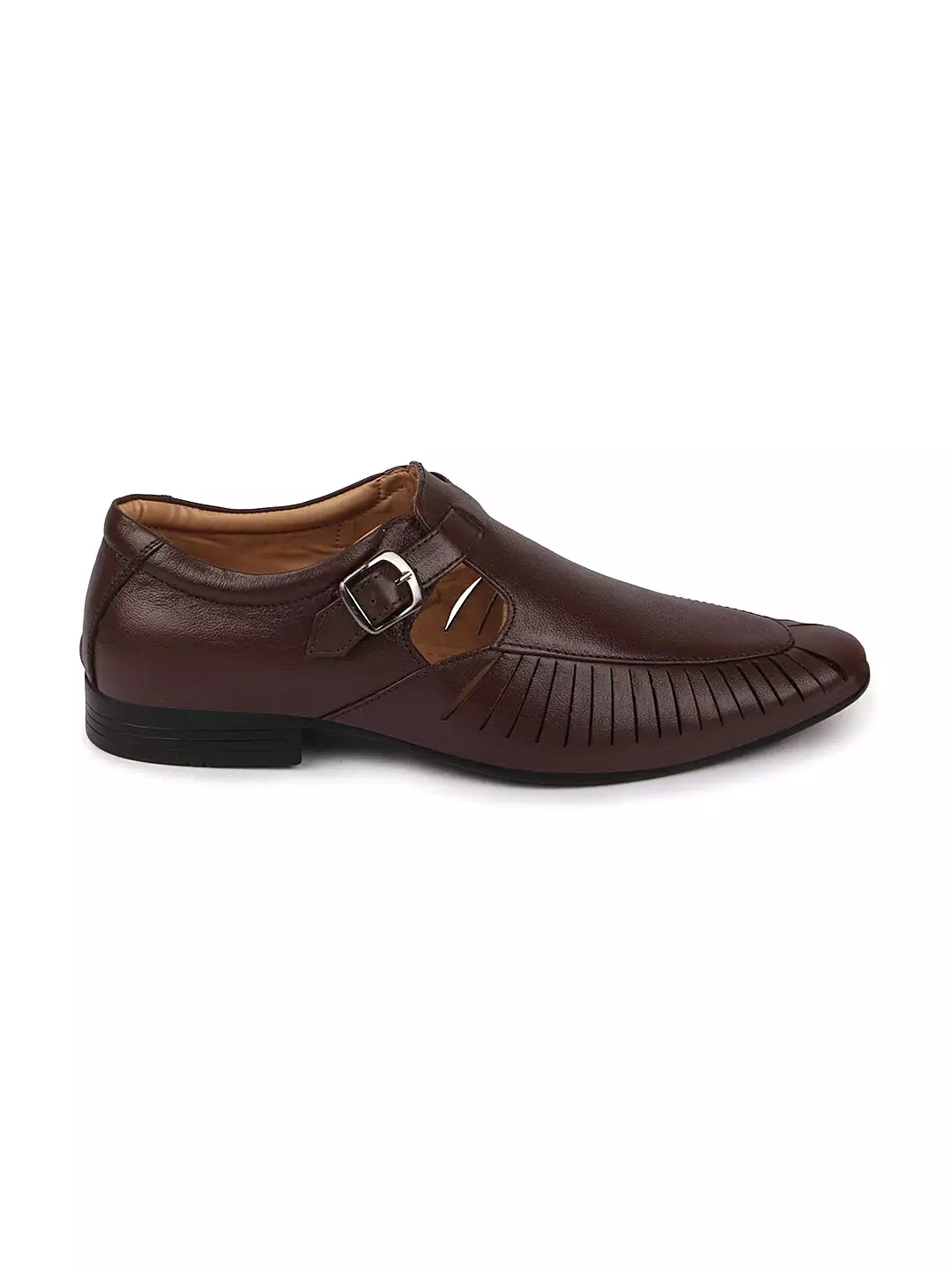 Men Formal Brown Leather Shoe Style Buckle Sandals