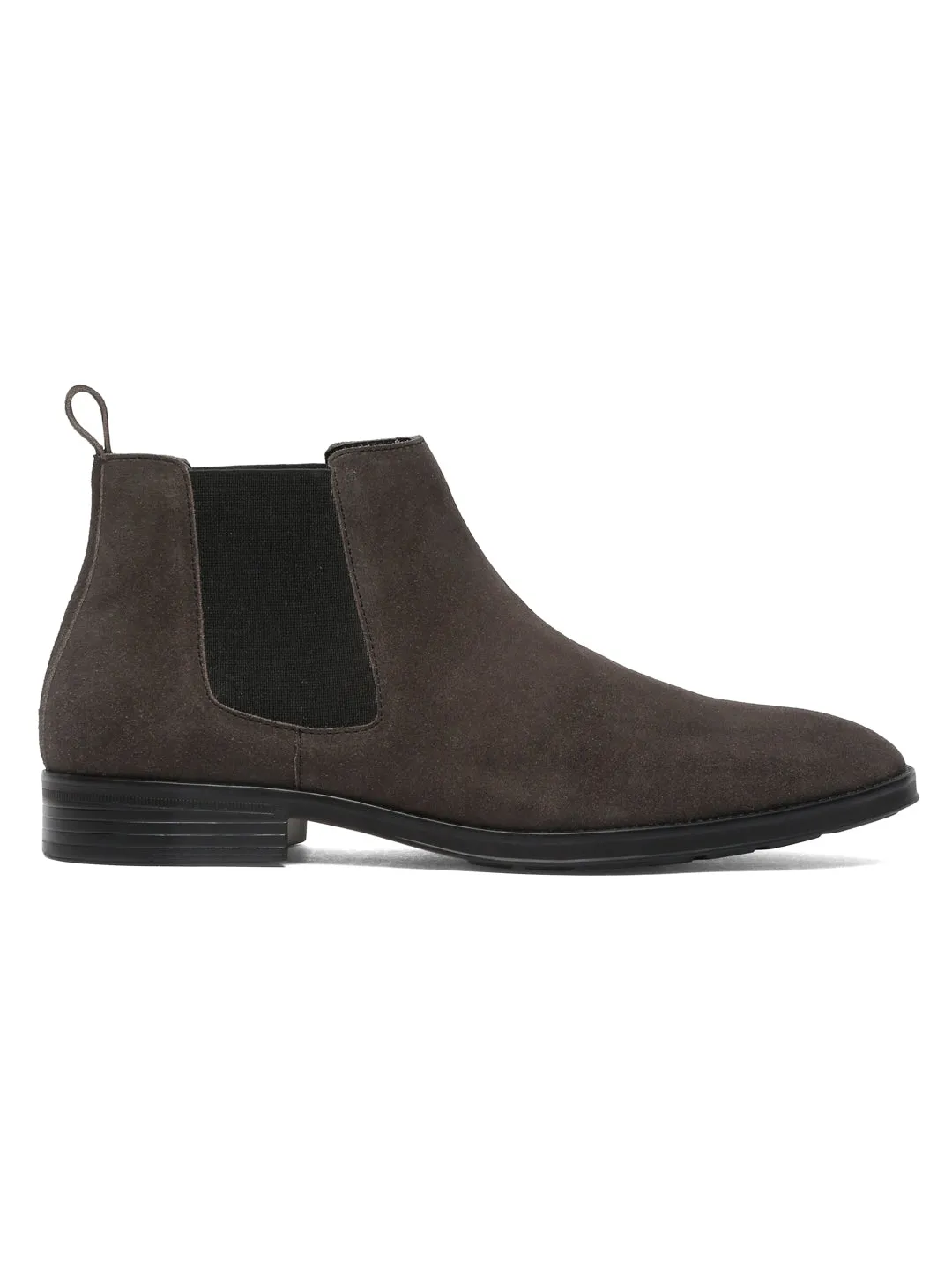 Men Grey Suede Mid-Top Chelsea Boot