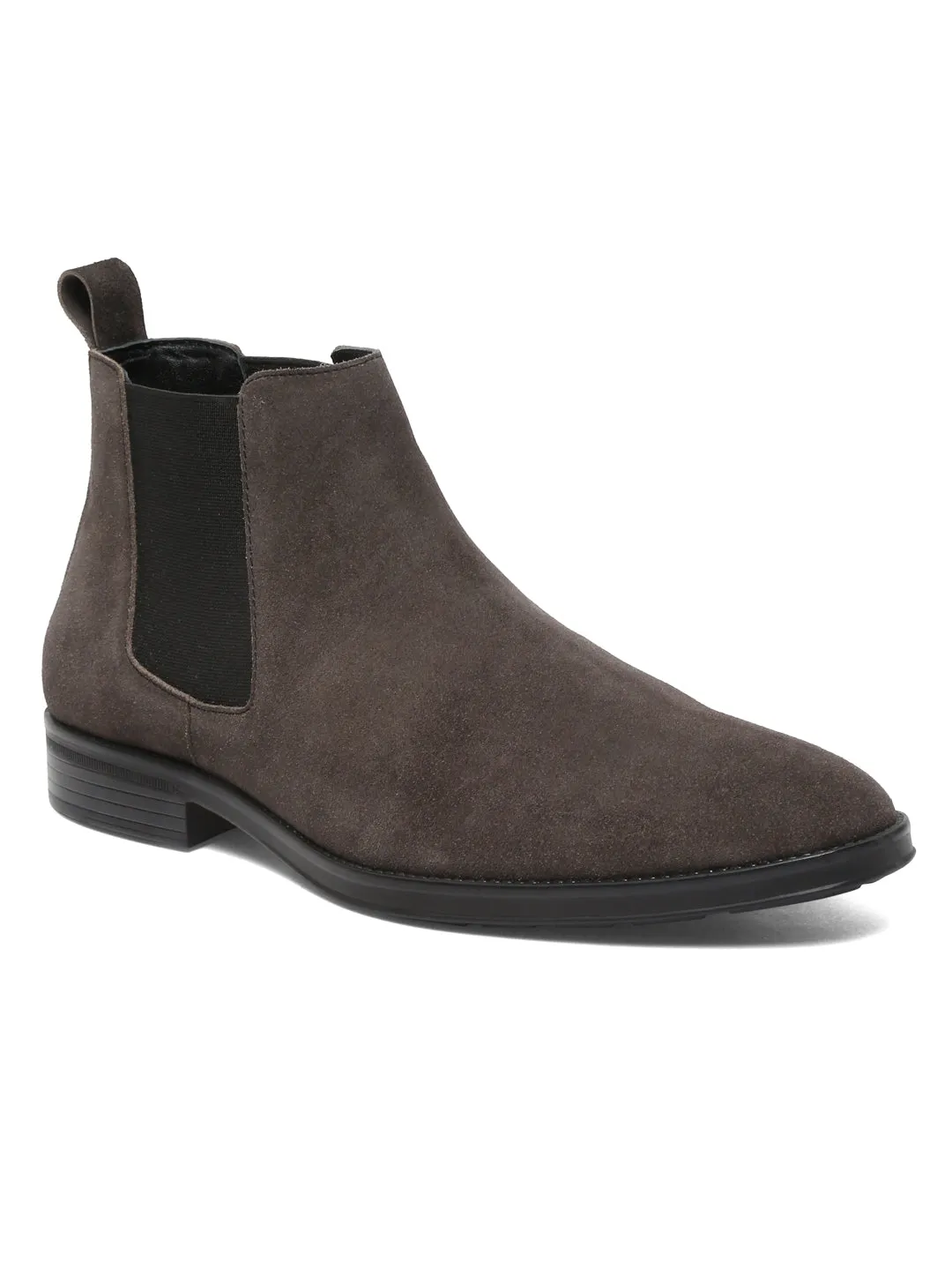 Men Grey Suede Mid-Top Chelsea Boot