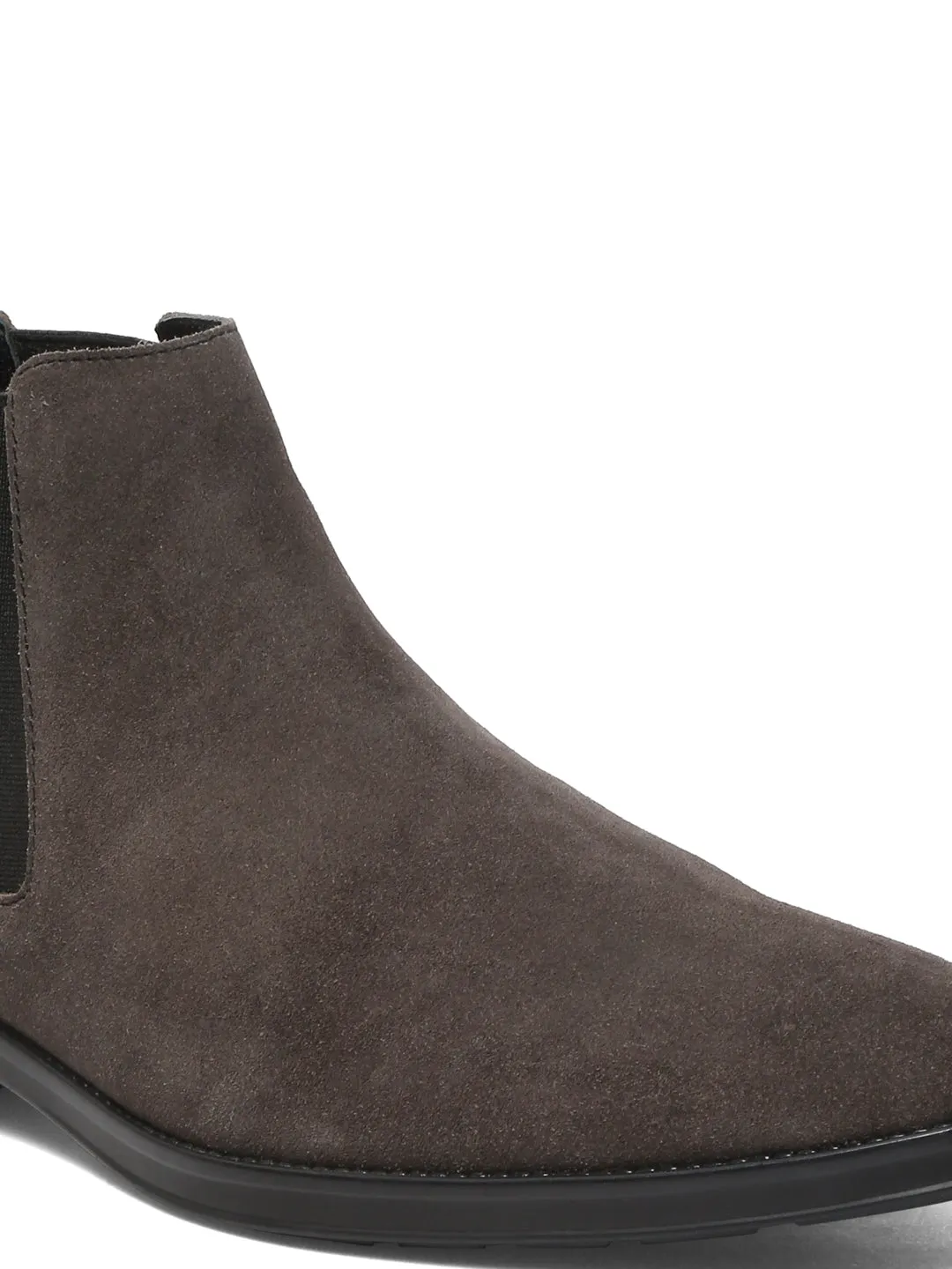 Men Grey Suede Mid-Top Chelsea Boot