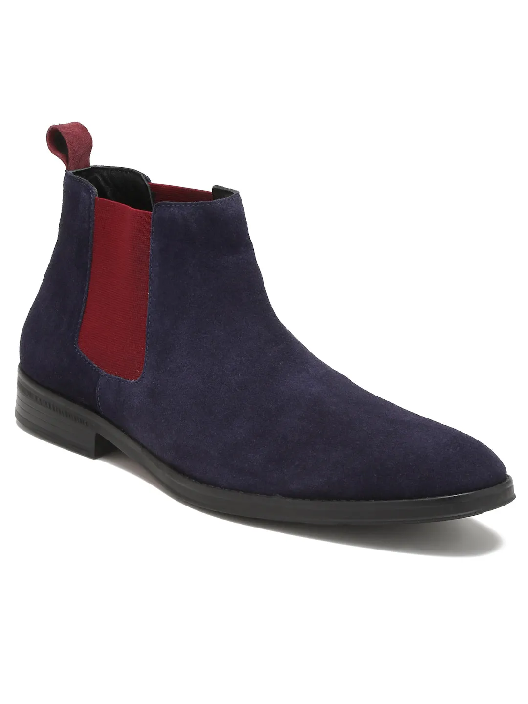 Men Navy Suede Mid-Top Chelsea Boot