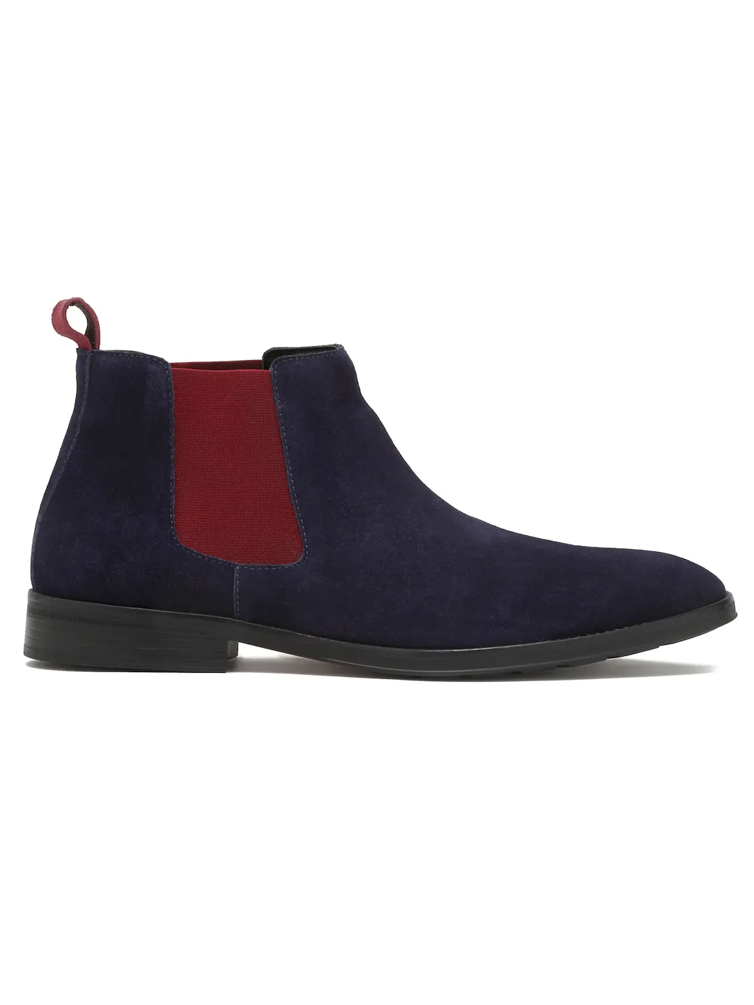 Men Navy Suede Mid-Top Chelsea Boot