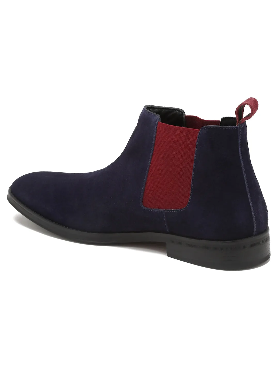 Men Navy Suede Mid-Top Chelsea Boot