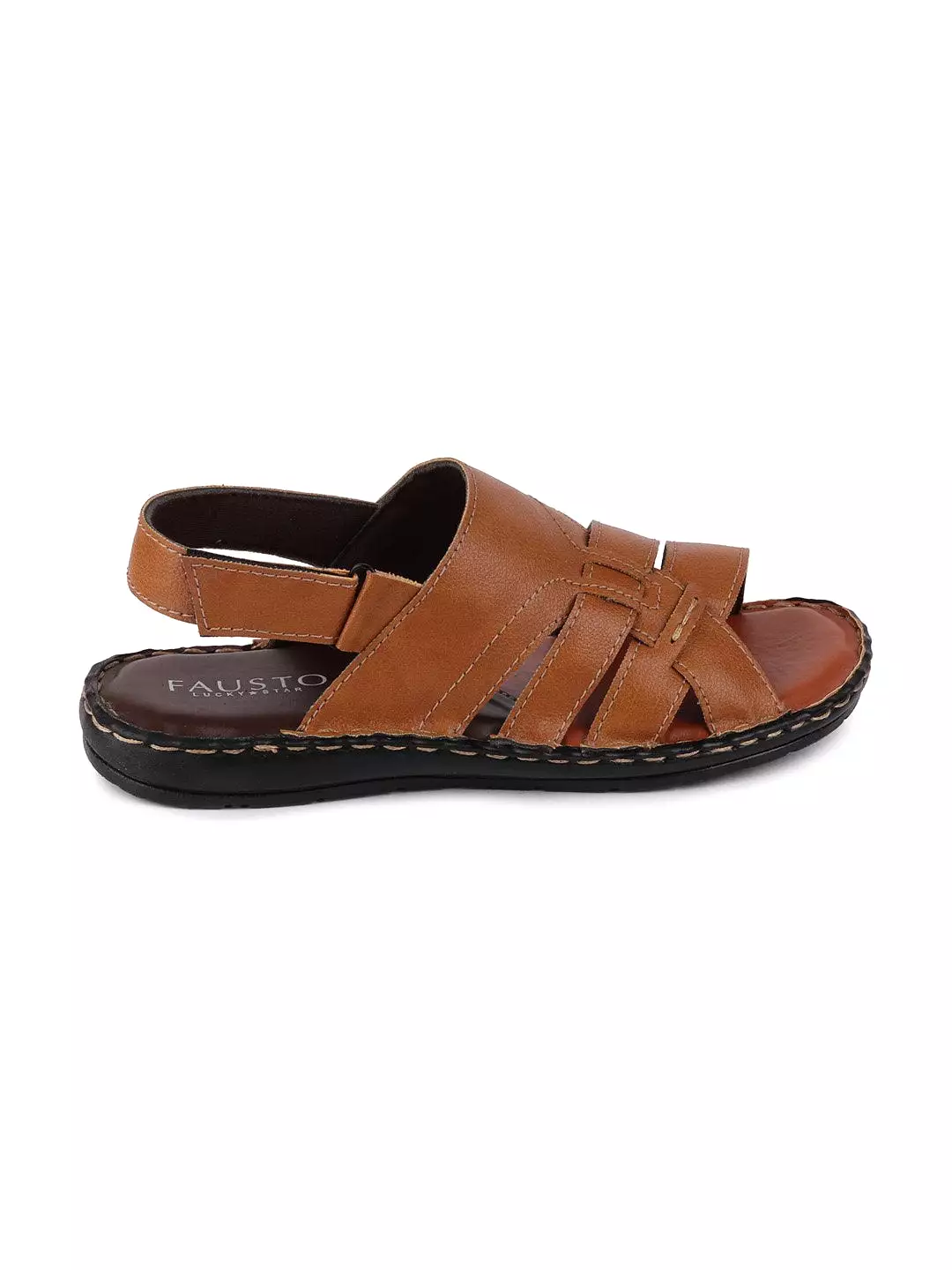 Men Tan Casual Hook & Loop Sandals