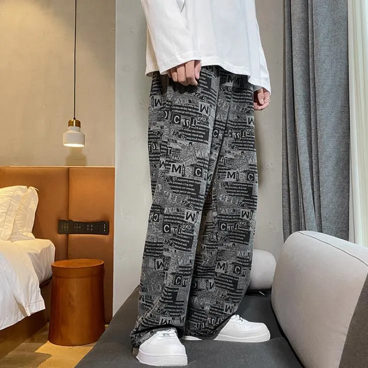 Men's Autumn Knitted Elastic Waist Loose Fit Wide Leg Casual Pants