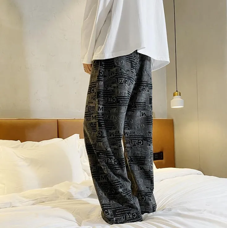 Men's Autumn Knitted Elastic Waist Loose Fit Wide Leg Casual Pants