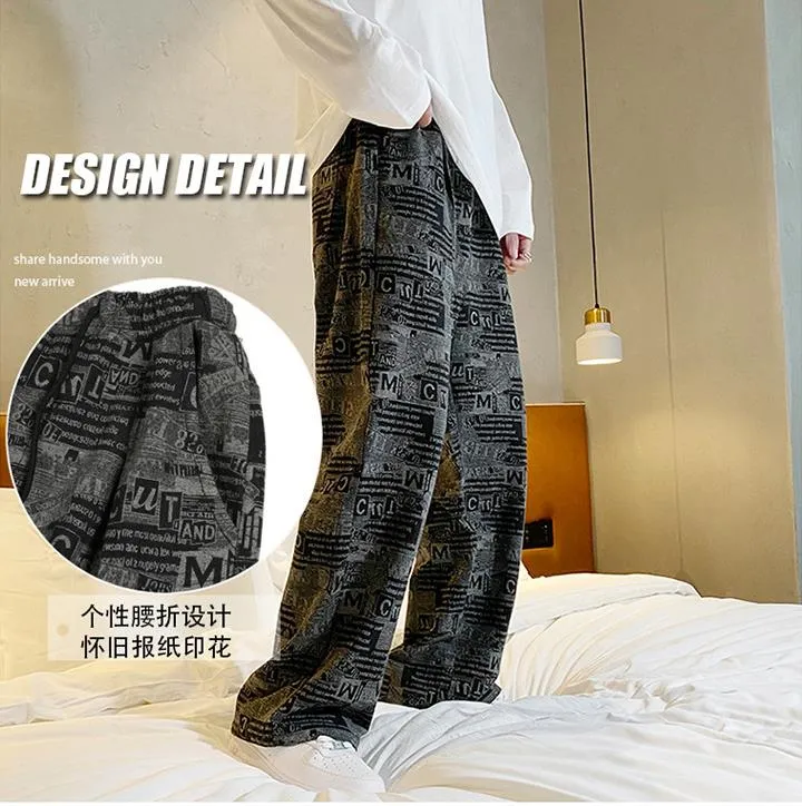 Men's Autumn Knitted Elastic Waist Loose Fit Wide Leg Casual Pants