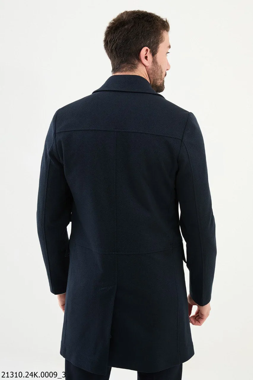 Men's Navy Blue Asymmetrical Zip Cotton Blend Winter Coat.