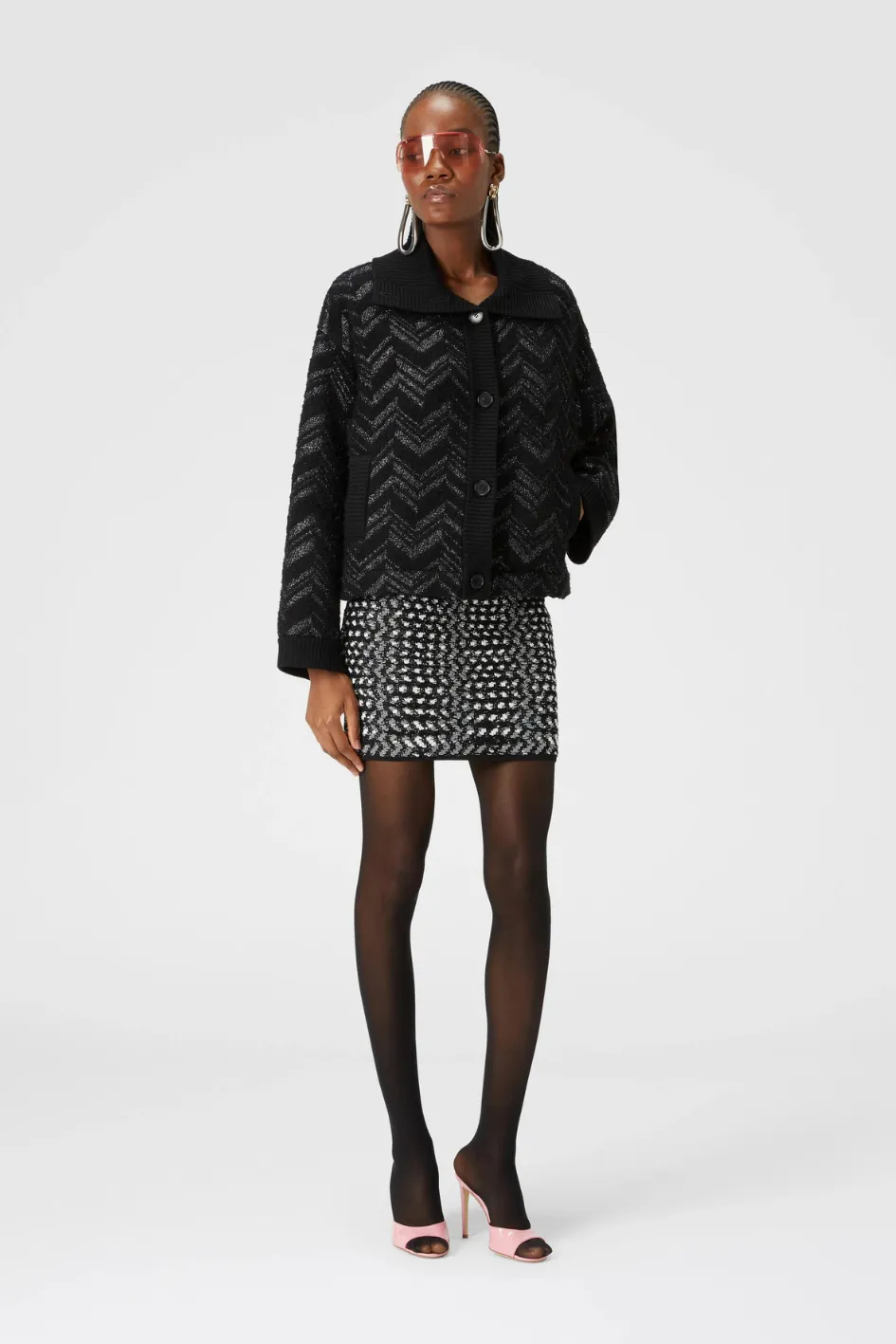 Mini Skirt with Lamé-Embossed Zigzag