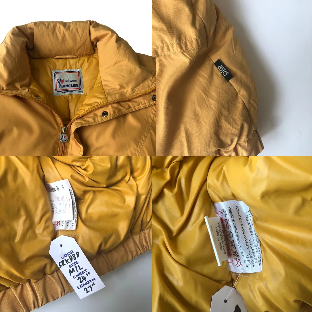 Moncler Asics Vintage 1980s Japan Yellow Puffer Jacket XL