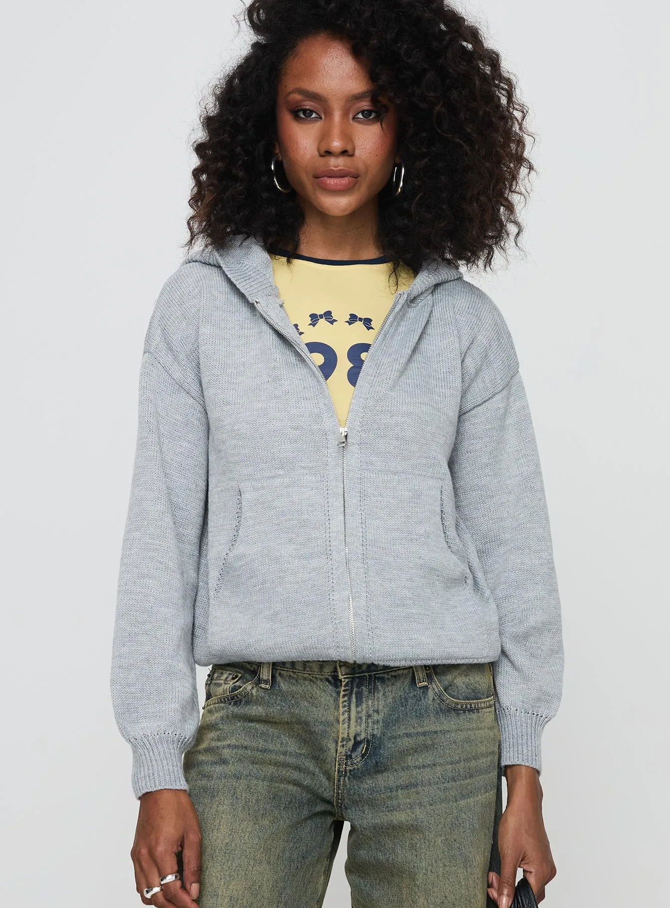 Morrigan Zip Up Hooded Sweater Grey Marle