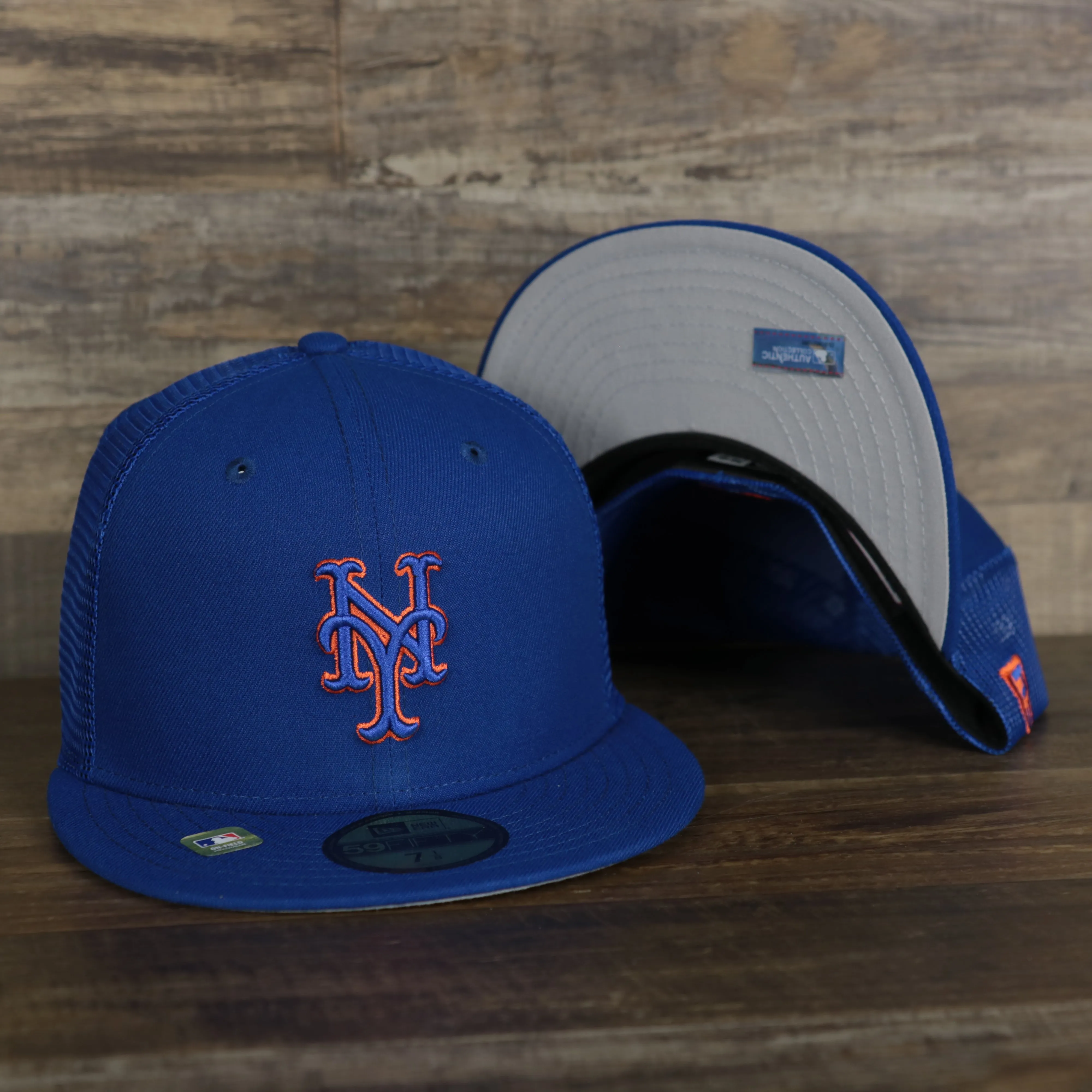 New York Mets Onfield 2022 Batting Practice 59Fifty Trucker Hat | Blue