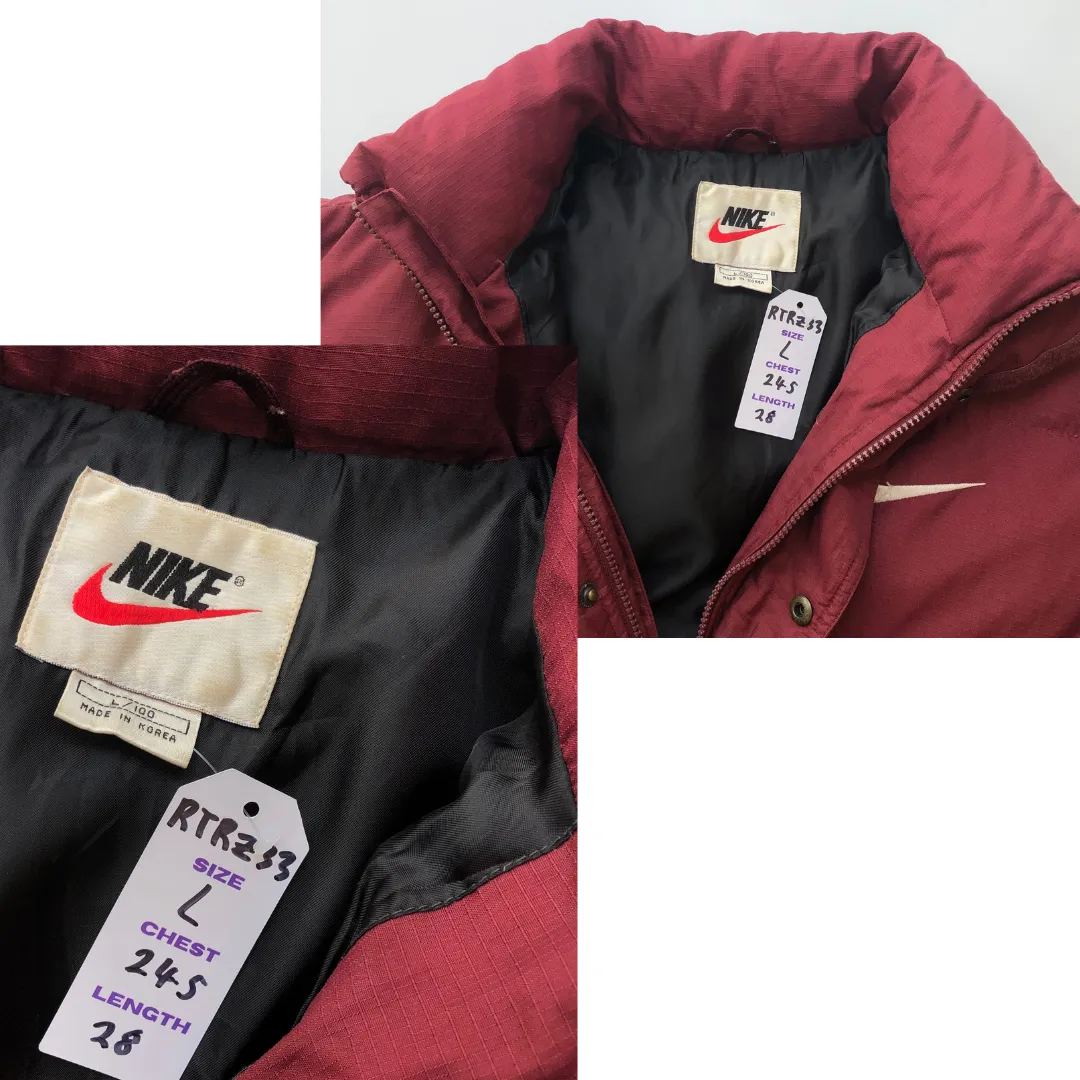 Nike 1990s Vintage Red/Burgundy Puffer Jacket Large