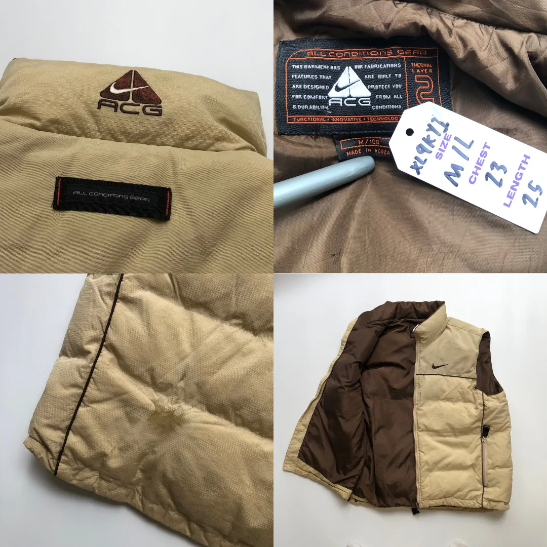 Nike ACG Vintage Beige Down Puffer Jacket Gilet Medium/Large