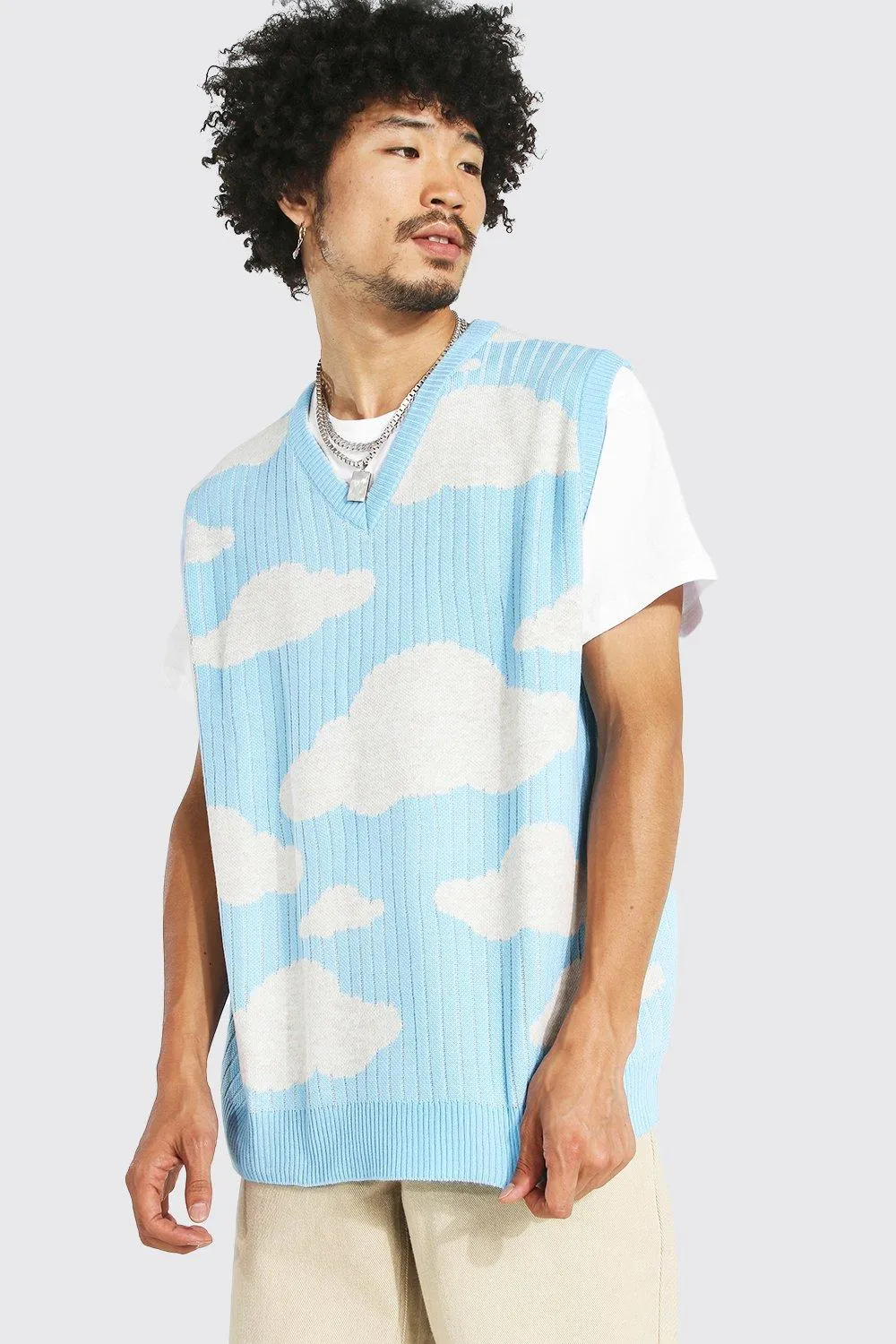 Oversized Knitted Marl Cloud Sweater Vest