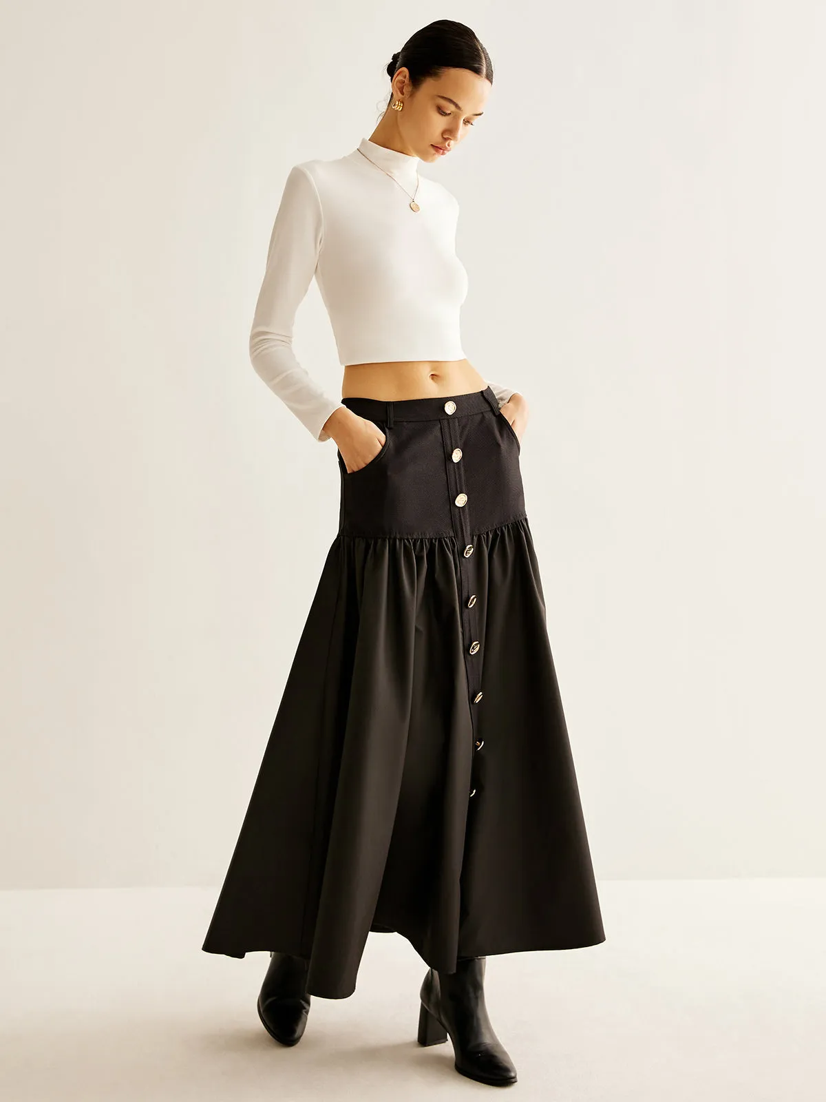 Panel Pockets Umbrella Skirt