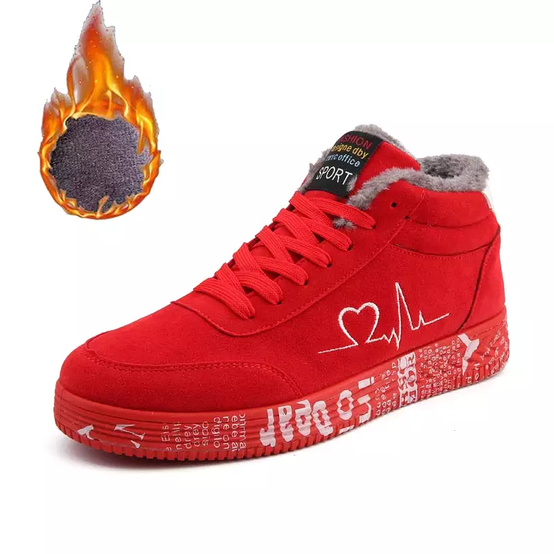 Red Canvas Winter Boots Women Sneakers 2021 New Fur Snow Ankle Boots Men Unisex Casual Sports Shoes Female basket Big Size 35-44