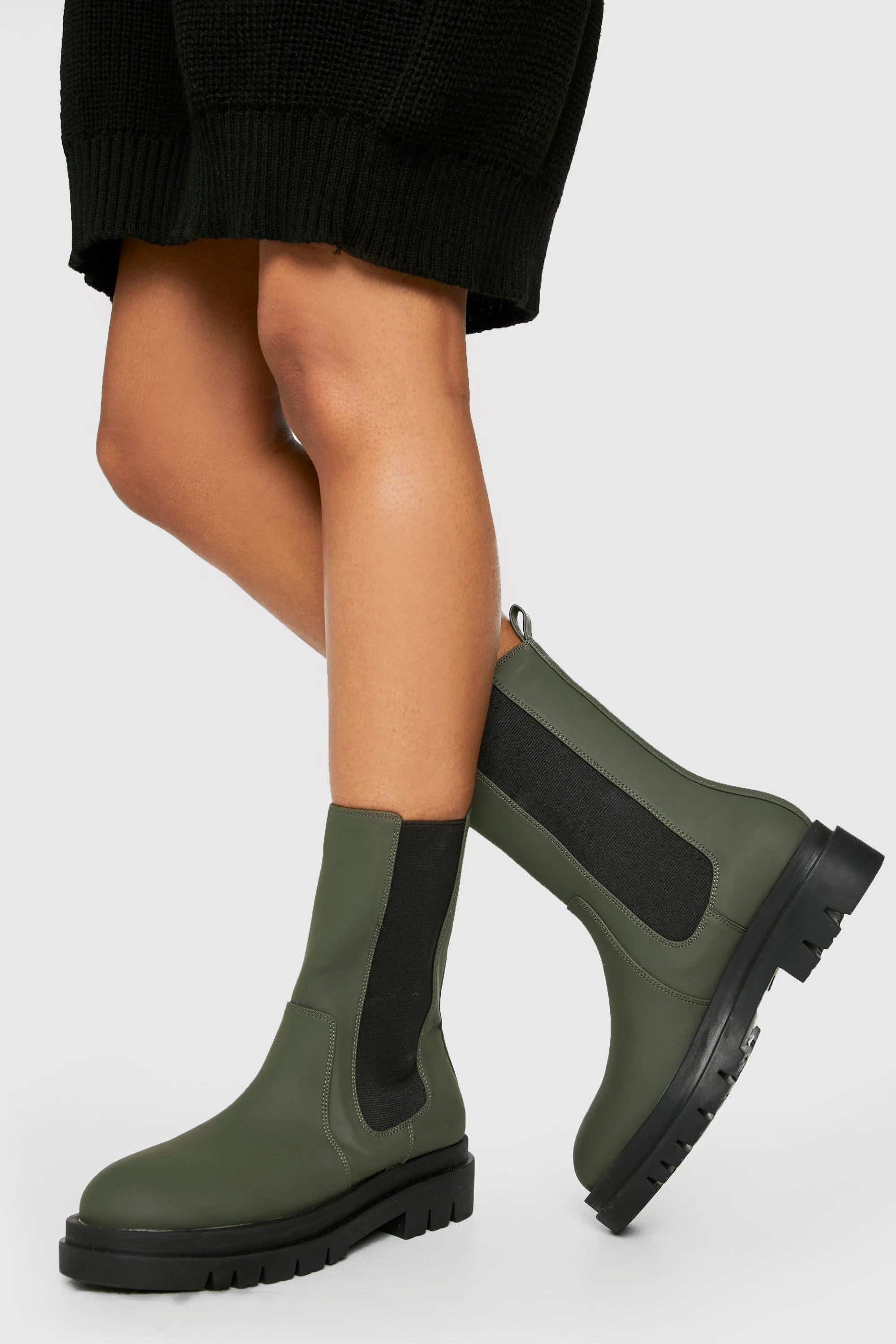 Rubber Calf High Chunky Sole Chelsea Boots