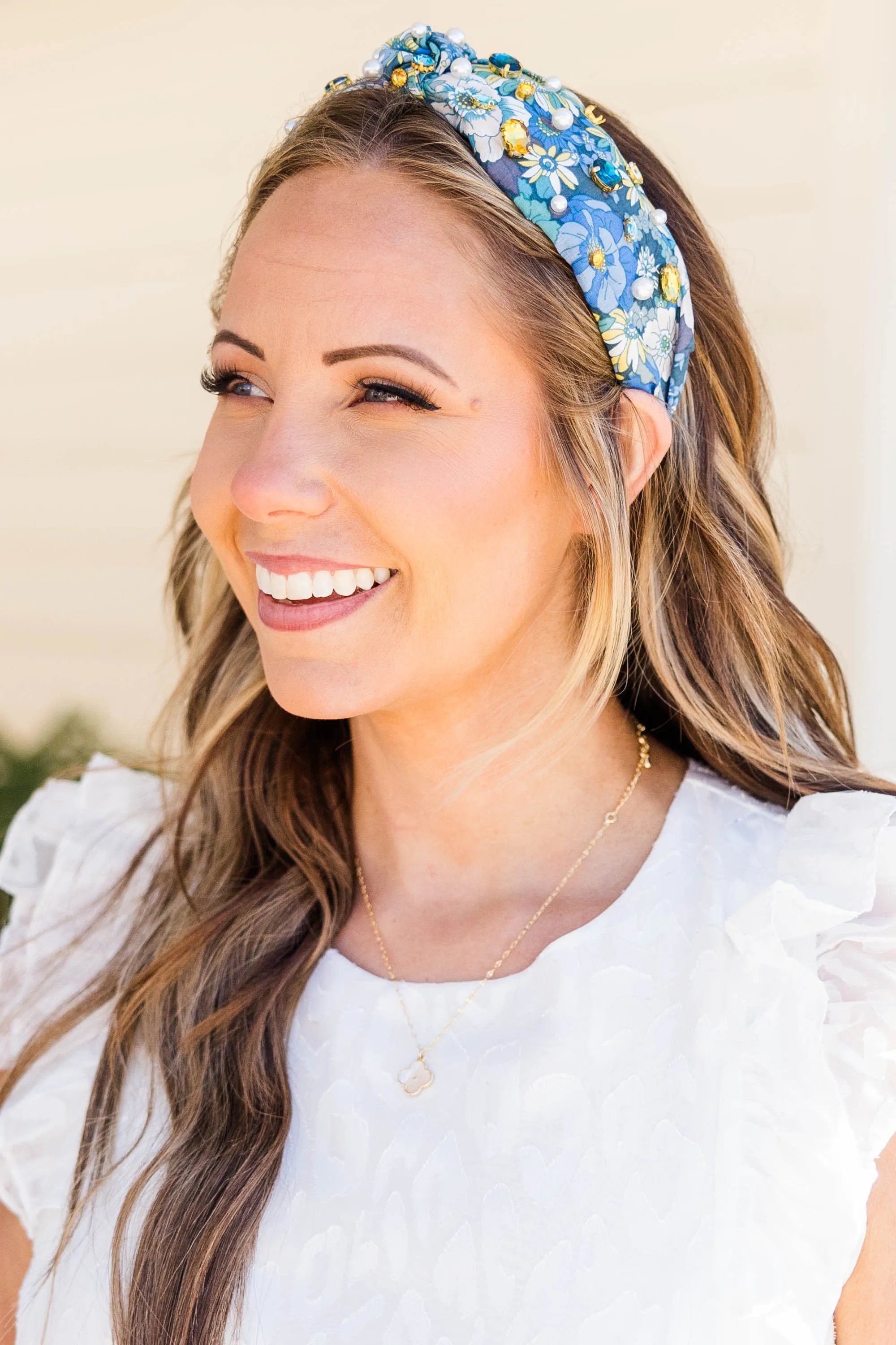 Sand, Palm, And Beach Headband, Blue-Gold