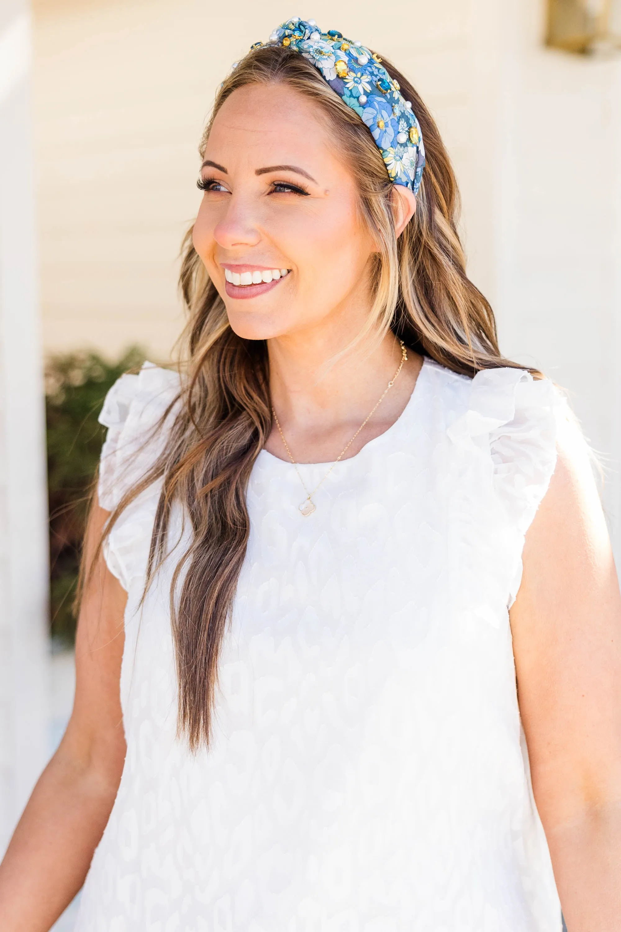 Sand, Palm, And Beach Headband, Blue-Gold