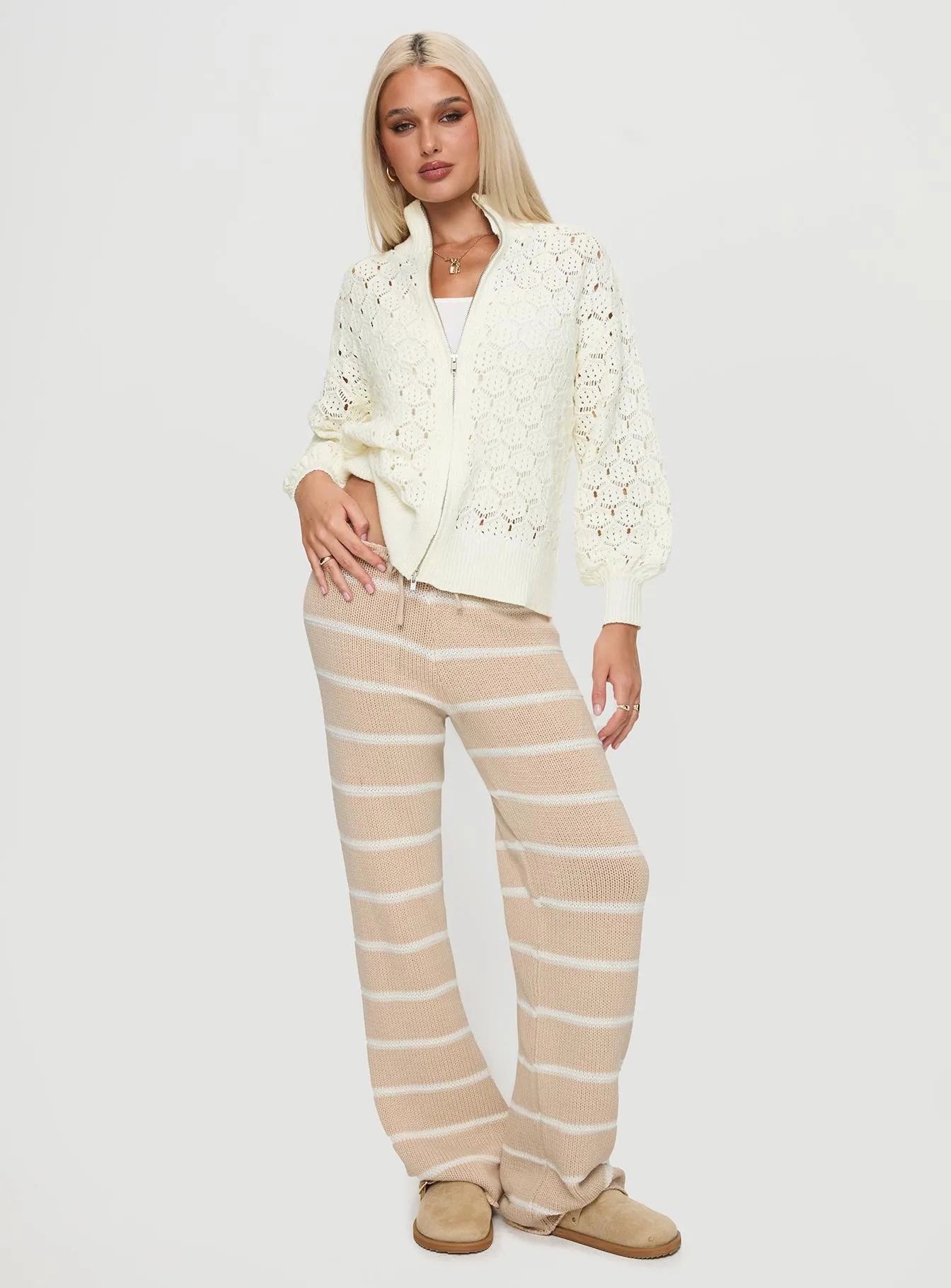 Sirena Zip Through Knit Sweater Cream