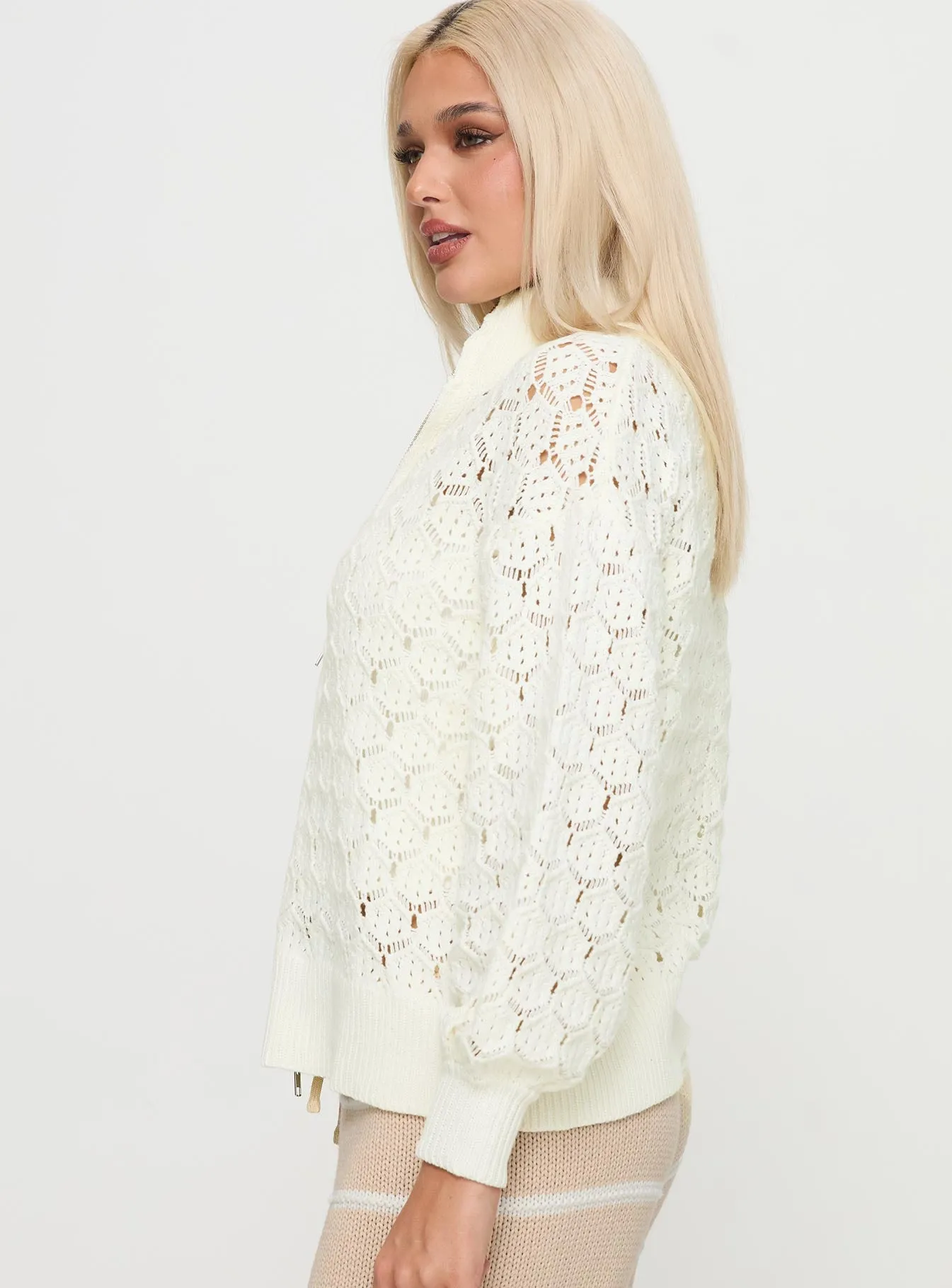 Sirena Zip Through Knit Sweater Cream