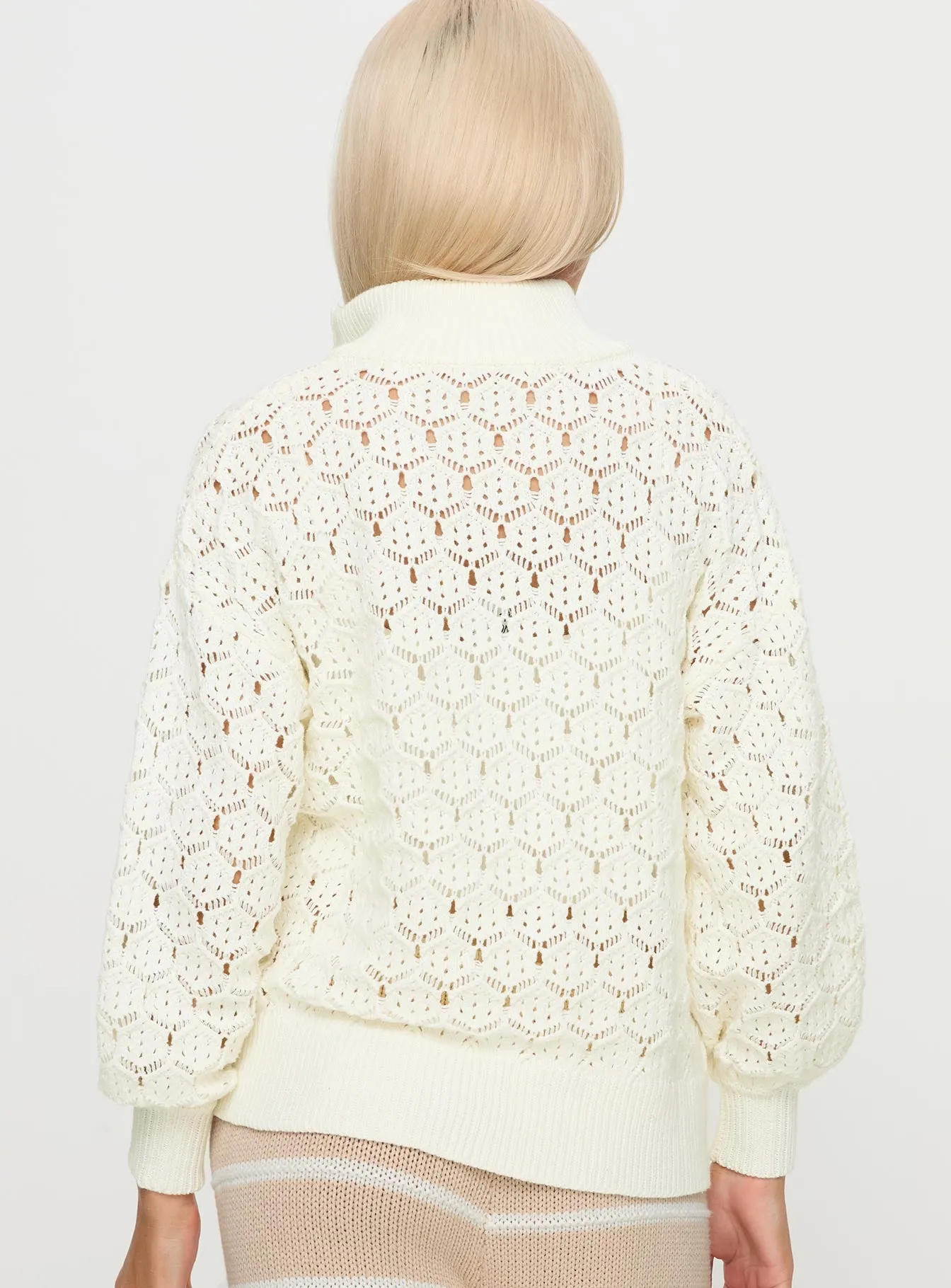 Sirena Zip Through Knit Sweater Cream